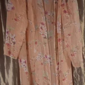 Peach Floral Long Sleeve Dress with Pink Flowers
